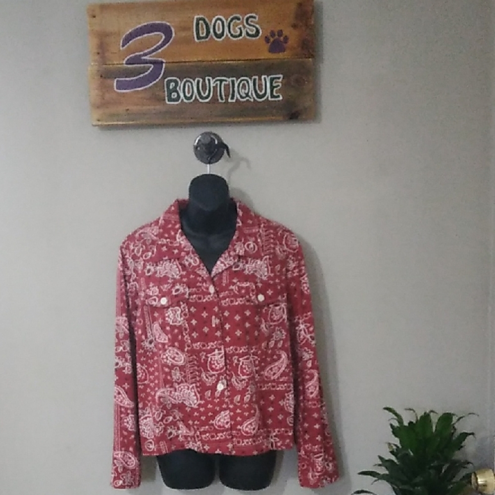 Coldwater Creek Red Paisley Jean Jacket